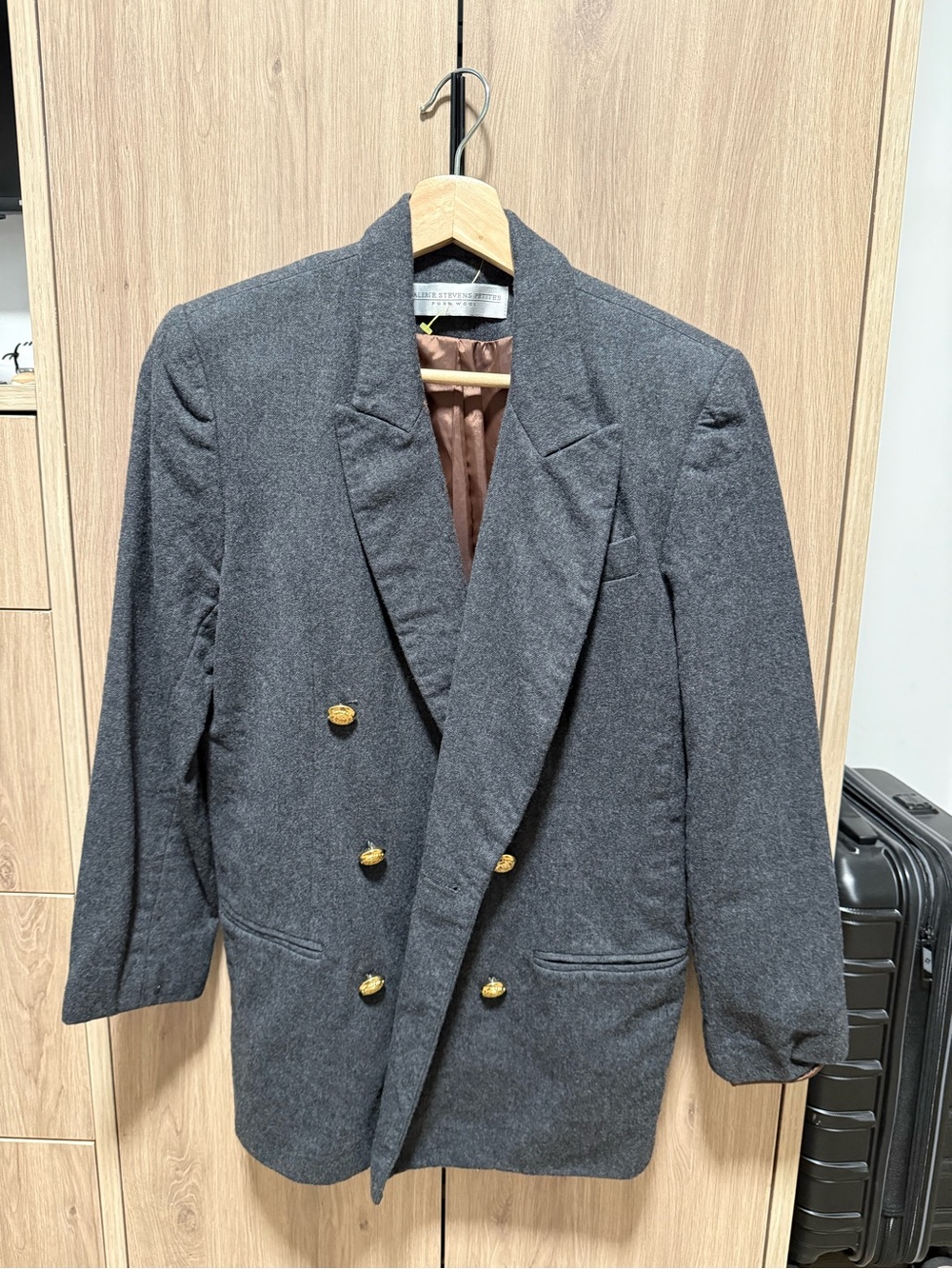 Vintage Valerie Stevens Gray Double-Breasted Pea Coat with Gold Buttons